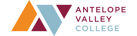 The image shows the Antelope Valley College logo, which features geometric shapes in orange, blue, and maroon next to the college name spelled out.