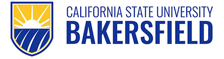 Logo of California State University, Bakersfield, featuring a blue and yellow shield with a sun and fields, accompanied by the university name in bold text.