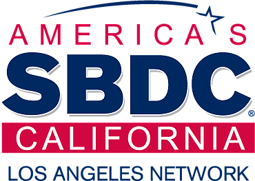 Logo of America's SBDC California Los Angeles Network, featuring blue, red, and white colors with an abstract star symbol.