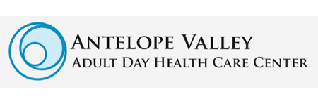 Logo of Antelope Valley Adult Day Health Care Center featuring overlapping blue circles and the center's name in black text.