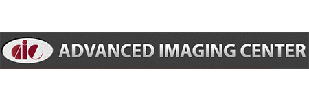 Logo of Advanced Imaging Center with a gray background, featuring the acronym "aic" in red within an oval on the left and the text "ADVANCED IMAGING CENTER" in capital letters to the right.