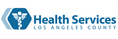 Logo for Health Services Los Angeles County featuring a blue medical symbol and text.