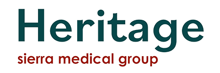 Logo of Heritage Sierra Medical Group with "Heritage" in green text and "sierra medical group" in red text below it.