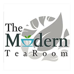 Logo of The Modern Tea Room featuring the text with a teacup replacing the 