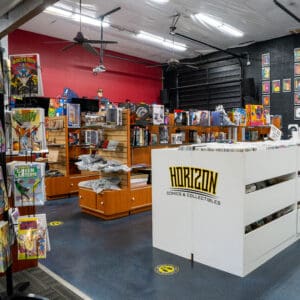 photo of the inside of a building that sells comic books